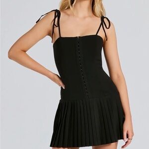 Windsor Black Mini Dress with Pleated Skirt